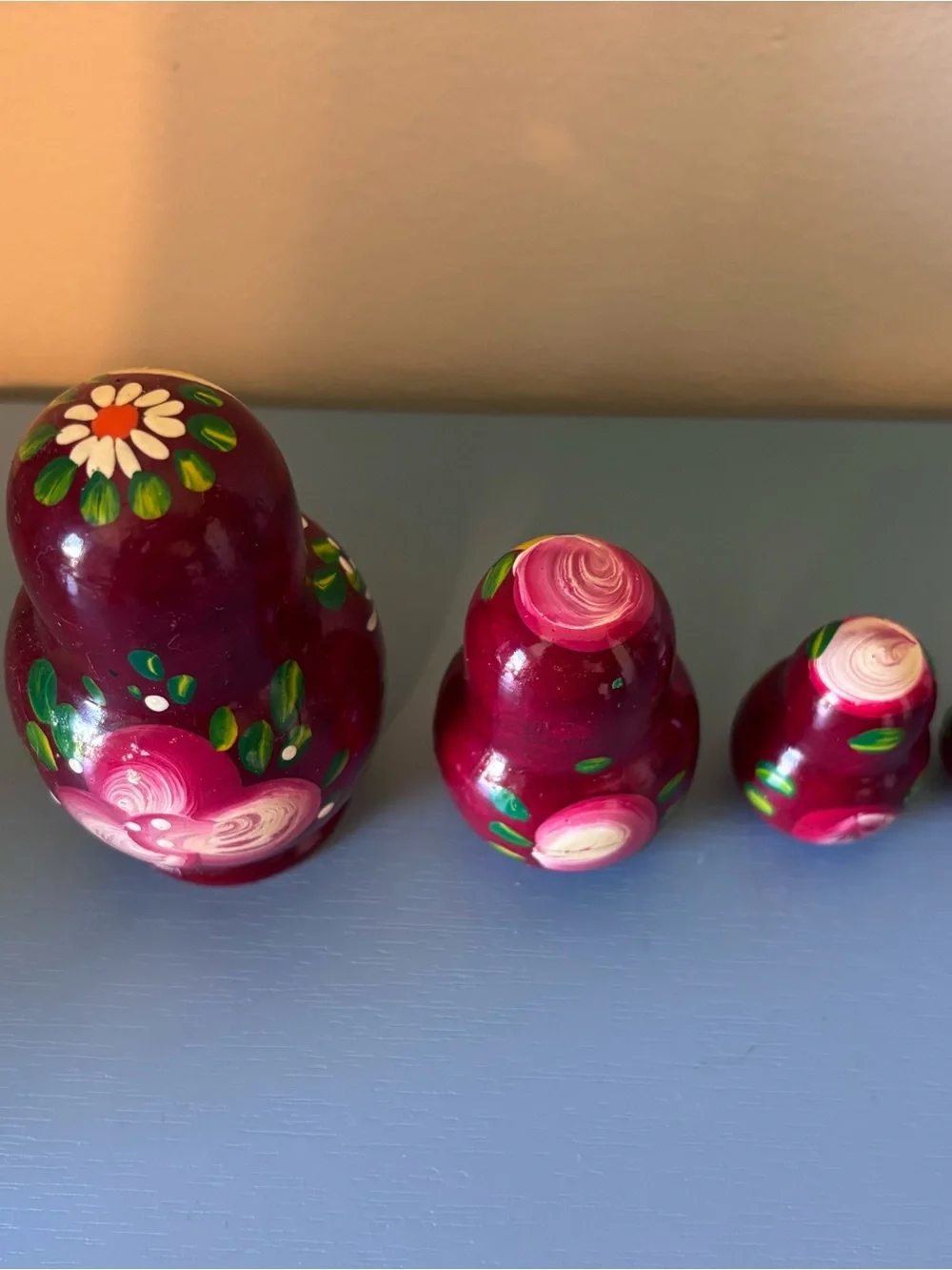 Hand-Painted Matryoshka Nesting Doll - Burgundy & Pink